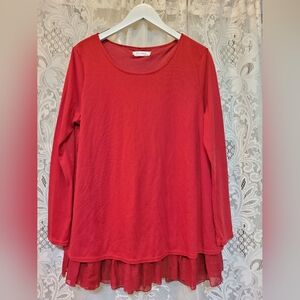 C.L. Shang Size L Elegant Red Layered Women's Top w/Chiffon Bow Detail